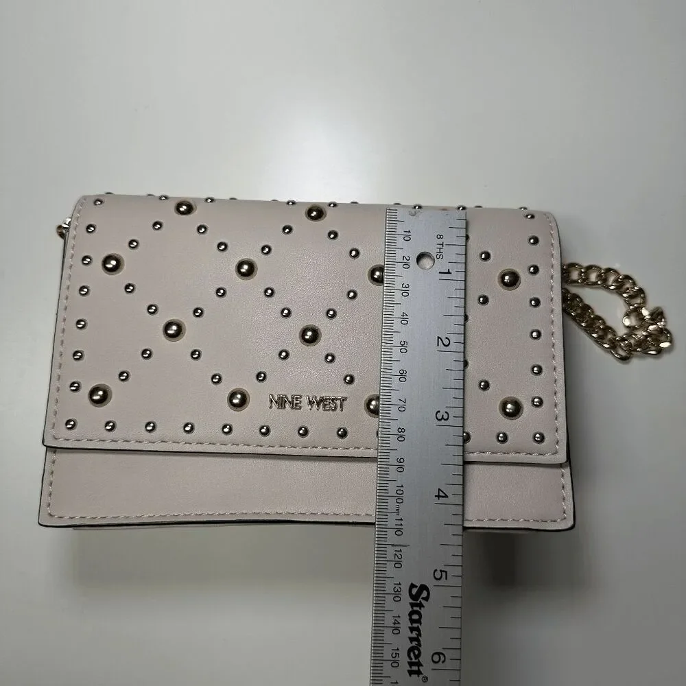 NINE WEST Studded Wallet Clutch Chain Strap‎ Beige Small Purse